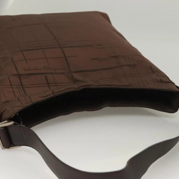 Salvatore Ferragamo Shoulder Bag Nylon Leather Brown Silver Auth - Picture 6 of 16